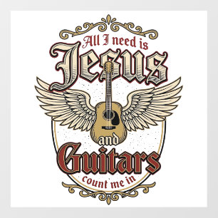 Autocollant Pour Fenêtre Jésus et guitares Guitare chrétienne vintage