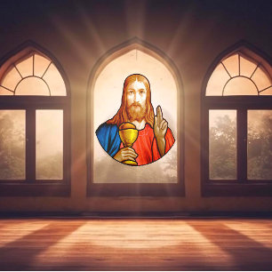 Autocollant Pour Fenêtre Jésus Sainte Communion Faux Vitrail