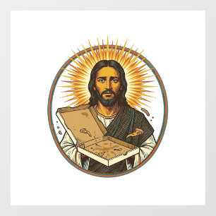 Autocollant Pour Fenêtre Jésus Trompé Par Une Boîte De Pizza Vide Humour De