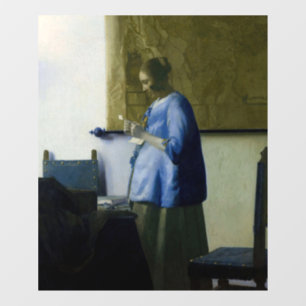 Autocollant Pour Fenêtre Johannes Vermeer - Une femme en bleu lisant une le