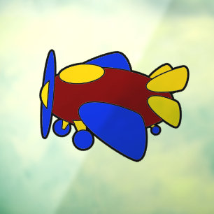 Autocollant Pour Fenêtre Joli avion de bande dessinée rouge jaune bleu pour