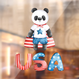 Autocollant Pour Fenêtre Joli panda super-héros patriotique