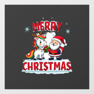 Autocollant Pour Fenêtre Joli Père Noël Licorne de Noël sur T-Shi de Noël L