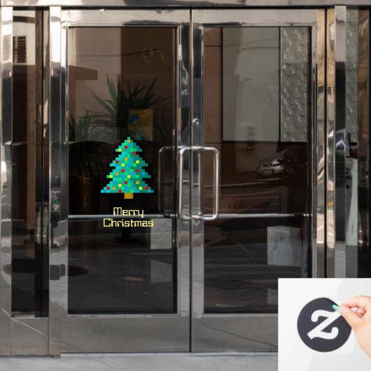 Autocollant Pour Fenêtre Joli Pixel Art Arbre de Noël Drôle Geeky Custom (Porte de bureau)