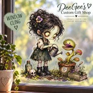 Autocollant Pour Fenêtre Jolie fille zombie arrosant la dionee pour Hallowe