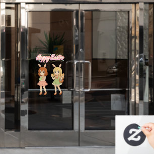 Autocollant Pour Fenêtre Jolies filles lapins de Pâques d'anime
