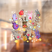 Autocollant Pour Fenêtre Jouets de Noël à clous de fenêtre Cerfs avec cloch (Feuille 2)