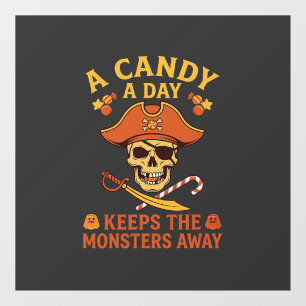 Autocollant Pour Fenêtre Jour de bonbons Halloween Pirate Crâne Canne