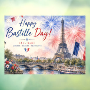 Autocollant Pour Fenêtre Jour de la Bastille Tour Eiffel Seine feux d'artif