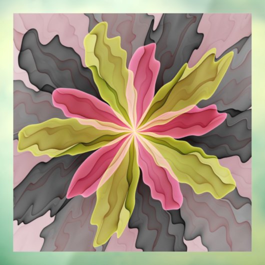 Autocollant Pour Fenêtre Joy, Vert rose Anthracite Imaginaire Fleur Fractal (Feuille 3)