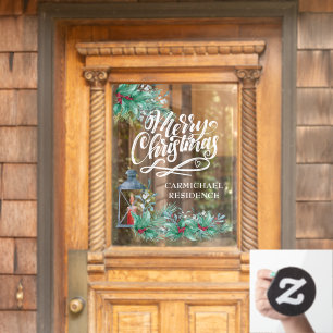 Autocollant Pour Fenêtre Joyeuse calgraphie de Noël Lanterne Holly Garlands