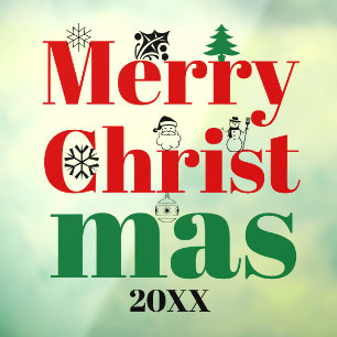 Autocollant Pour Fenêtre Joyeuse typographie de Noël et éléments vintages