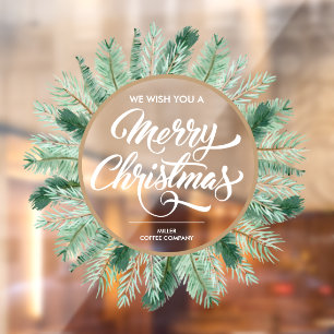 Autocollant Pour Fenêtre Joyeuse Typographie de Noël Pine Wreath