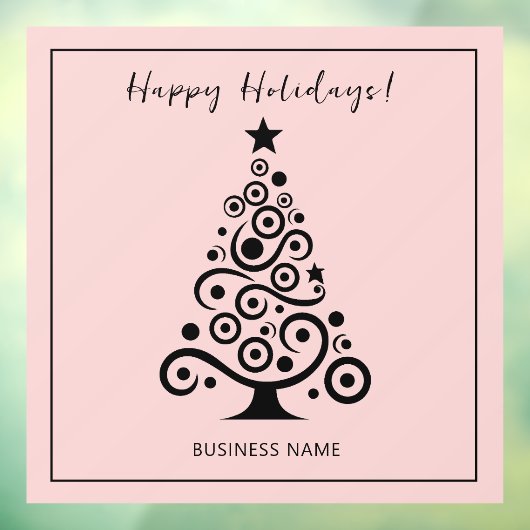 Autocollant Pour Fenêtre Joyeuses fêtes Noir sapin de Noël sur rose clair (Feuille 3)