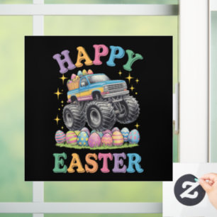 Autocollant Pour Fenêtre Joyeuses Pâques Drôle de Monster Truck Écrase des