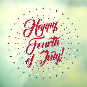 Autocollant Pour Fenêtre Joyeux 4 Juillet script rouge blanc & bleu étoiles (Feuille 3)