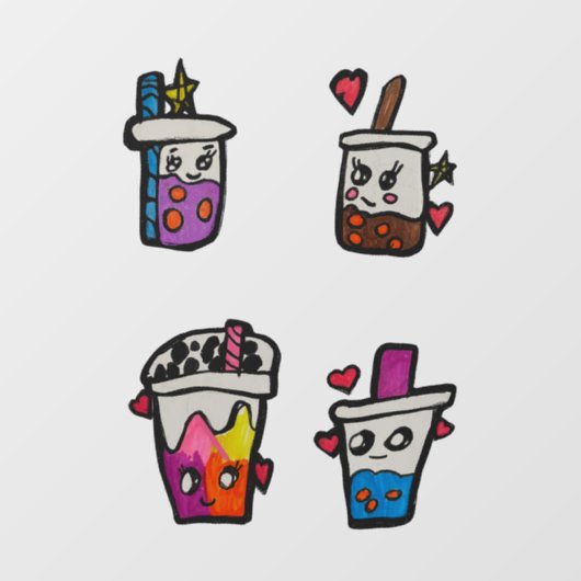 Autocollant Pour Fenêtre Joyeux Boba Tea Bubble Teas Bobas Kawaii (Feuille)