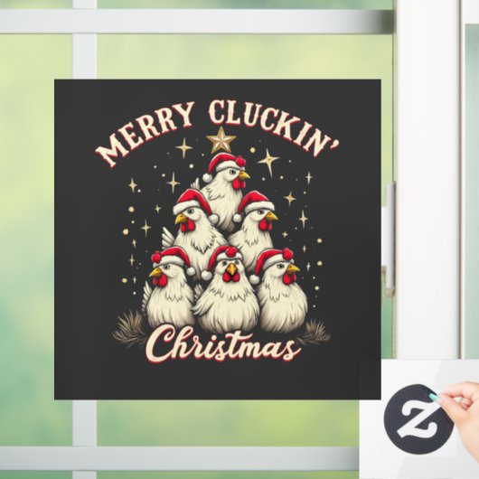 Autocollant Pour Fenêtre Joyeux clucage Noël Funny Chicken Roosters (Maison)