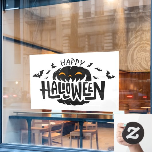 Autocollant Pour Fenêtre Joyeux Halloween Jack-O-Lanterns et chauves-souris (Fenêtre de café)