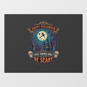 Autocollant Pour Fenêtre Joyeux Halloween Sorcière Château Crânes Gras Boir