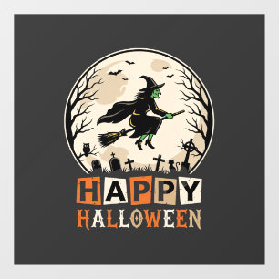 Autocollant Pour Fenêtre Joyeux Halloween Sorcière Lune Cimetière Conceptio