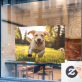 Autocollant Pour Fenêtre Joyeux Labrador Puppy Running (Fenêtre de café)