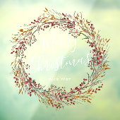 Autocollant Pour Fenêtre Joyeux Noël à la couronne rouge d'hiver (Feuille 3)