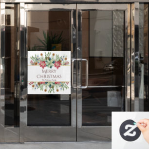 Autocollant Pour Fenêtre Joyeux Noël Aquarelle Fleurs d'hiver Nom