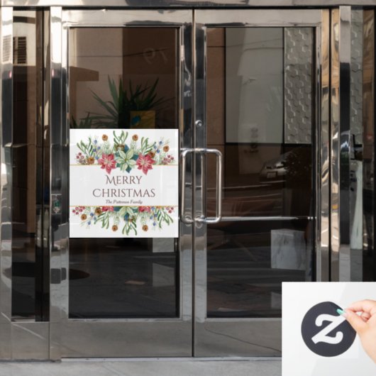 Autocollant Pour Fenêtre Joyeux Noël Aquarelle Fleurs d'hiver Nom (Porte de bureau)