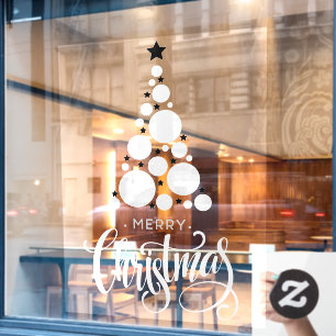 Autocollant Pour Fenêtre Joyeux Noël Arbre Blanc Etoiles Vacances