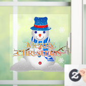 Autocollant Pour Fenêtre Joyeux Noël avec Snowman et Snowflakes (Maison)