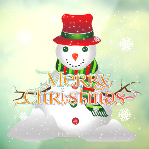Autocollant Pour Fenêtre Joyeux Noël avec Snowman et Snowflakes