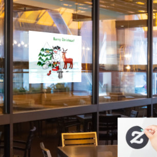 Autocollant Pour Fenêtre Joyeux Noël ! Bonhomme de neige avec des amis