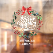 Autocollant Pour Fenêtre Joyeux Noël Calligraphie Holly Wreath (Feuille 2)