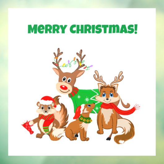 Autocollant Pour Fenêtre Joyeux Noël! Cerfs mignons, renards et Chipmunk (Feuille 3)