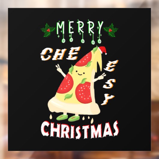 Autocollant Pour Fenêtre Joyeux Noël Cheesy Noël Noël Père Noël Pizza Noël (Feuille 2)