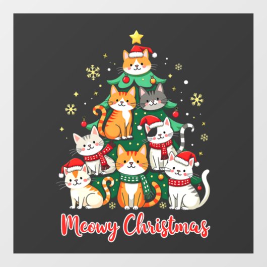 Autocollant Pour Fenêtre Joyeux Noël Drôle Catmas Kitten Xmas Tree (Feuille)