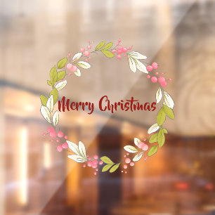 Autocollant Pour Fenêtre Joyeux Noël Elégante Aquarelle hiver Wreath