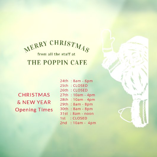 Autocollant Pour Fenêtre Joyeux Noël et Nouvel An Heures d'ouverture Père N (Feuille 3)