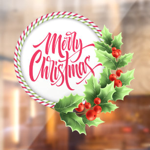 Autocollant Pour Fenêtre Joyeux Noël fritté Wreath Holly Berries