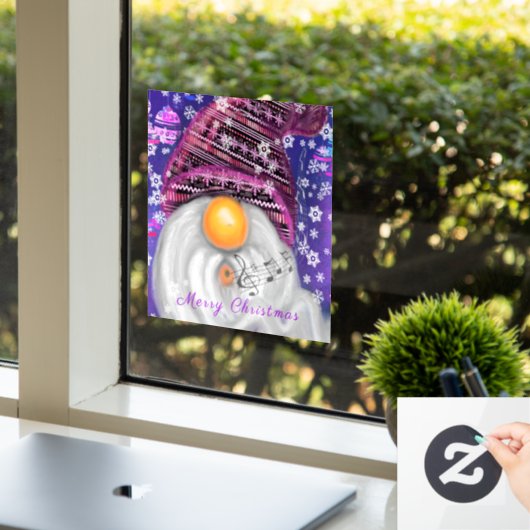 Autocollant Pour Fenêtre Joyeux Noël Gnome Dans Clair Casquette Vitre Viole (Bureau)