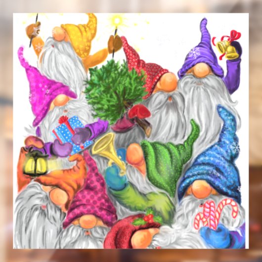 Autocollant Pour Fenêtre Joyeux Noël Gnome Party - Dessin amusant (Feuille 2)