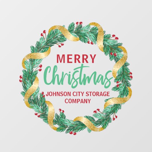 Autocollant Pour Fenêtre Joyeux Noël Gold Wreath Chic Custom Company (Feuille)