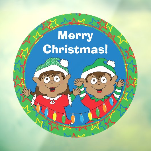 Autocollant Pour Fenêtre Joyeux Noël Joyeux Elfes Rond Clouage de fenêtre (Feuille 3)