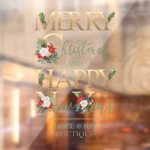Autocollant Pour Fenêtre Joyeux Noël Joyeux Nouvel An Élégante Typograph