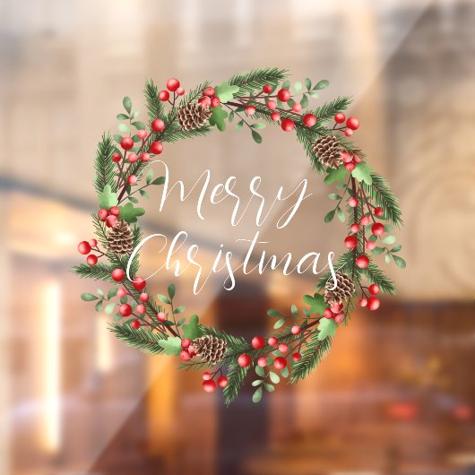 Autocollant Pour Fenêtre Joyeux Noël manuscrit texte écrit couronne (Feuille 2)