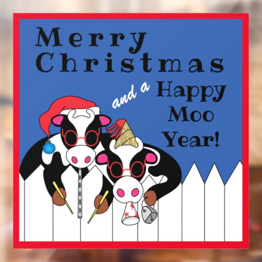 Autocollant Pour Fenêtre Joyeux Noël Moo Année Clôture de fenêtre (Feuille 2)
