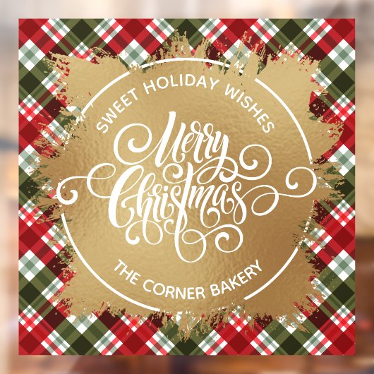 Autocollant Pour Fenêtre Joyeux Noël or et plaid (Feuille 2)