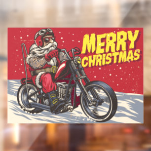 Autocollant Pour Fenêtre Joyeux Noël Père Noël Biker