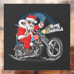 Autocollant Pour Fenêtre Joyeux Noël Père Noël Biker Clair fenêtre